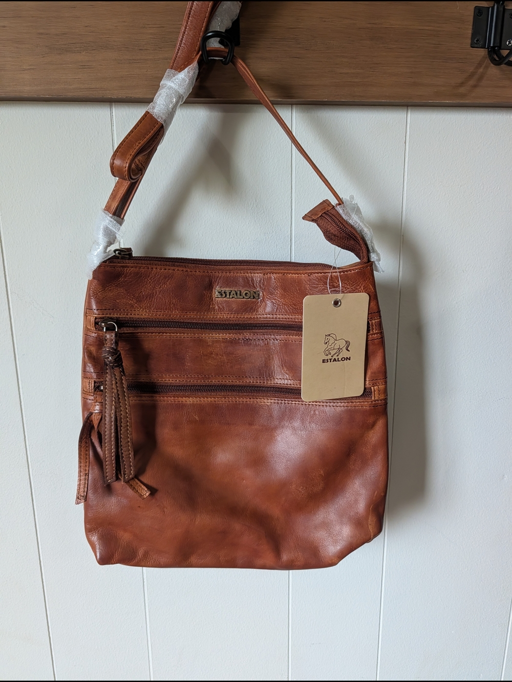 ESTALON Leather Brown Crossbody Purse.